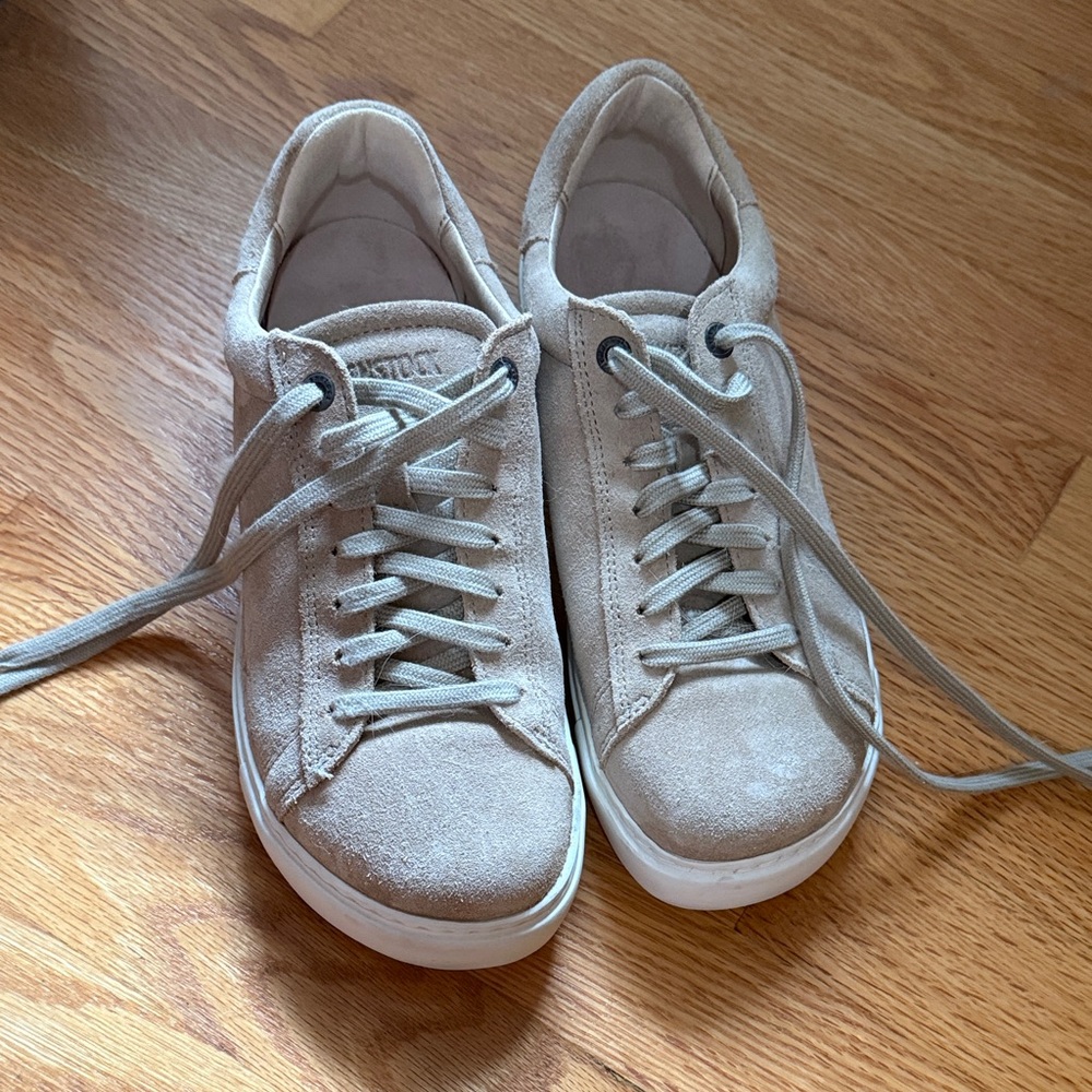 Birkenstock Women's “Bend Low” Suede Sneakers in Beige